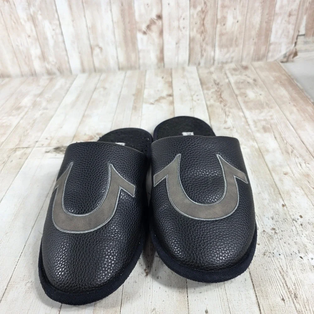 True‎ Religion Men's Slippers Black Logo Comfort House Shoes Size M 9-10
